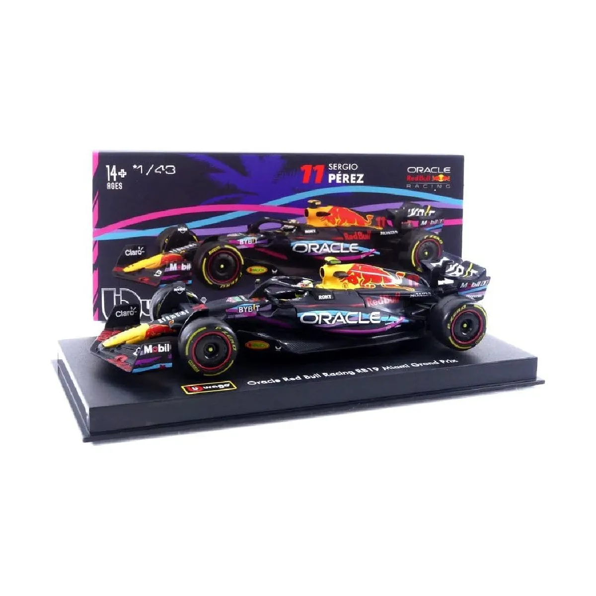 Bburago 18-38083P1 - Modellauto - F1 Red Bull RB19 '23 #11 Perez Miami GP (mit Helm, Maßstab 1:43)