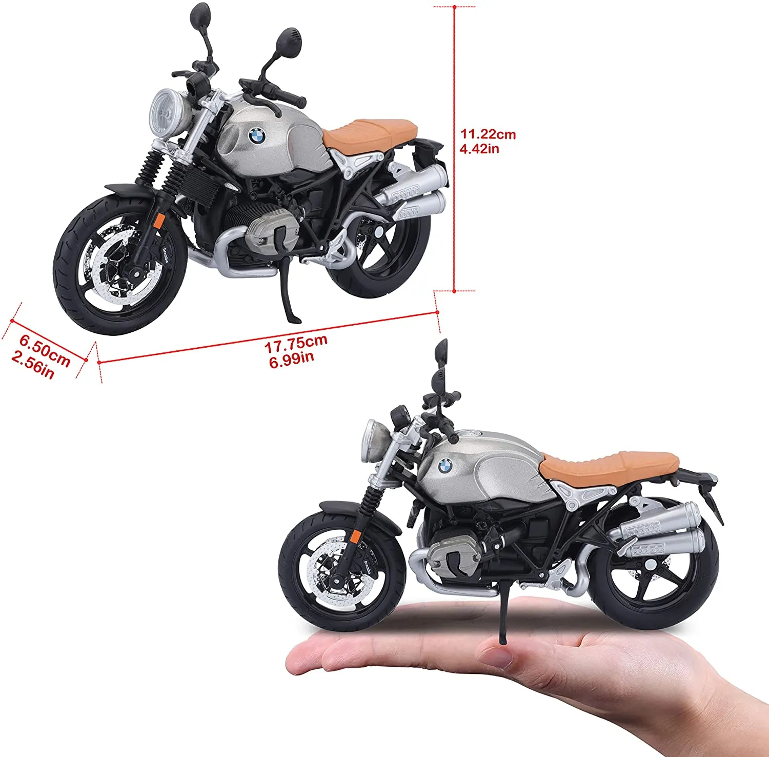 Maisto - Modellmotorrad - BMW R nineT Scrambler (grau, Maßstab 1:12)