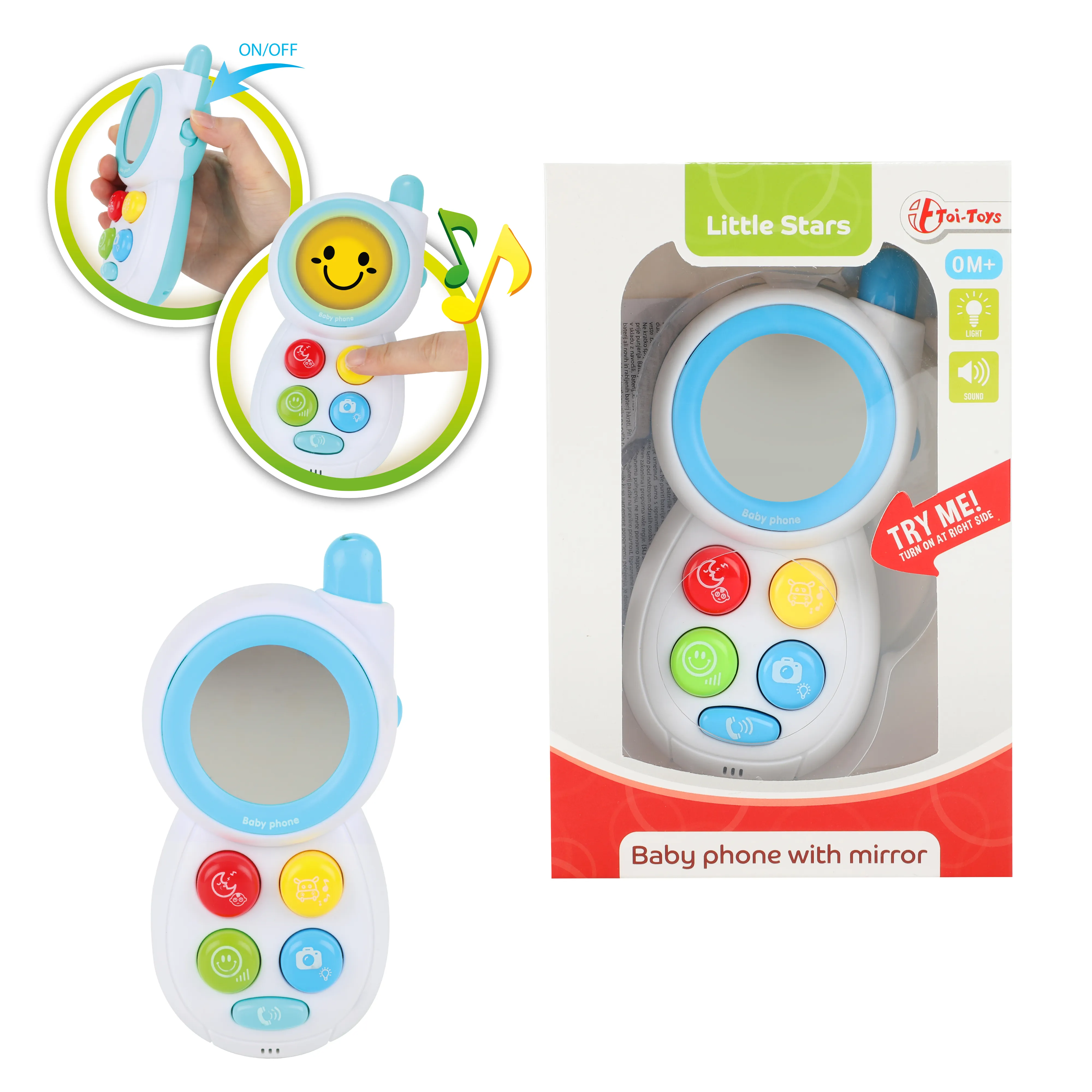 Toi-Toys LITTLE STARS Baby Telefon mit Licht, Sound & Spiegel