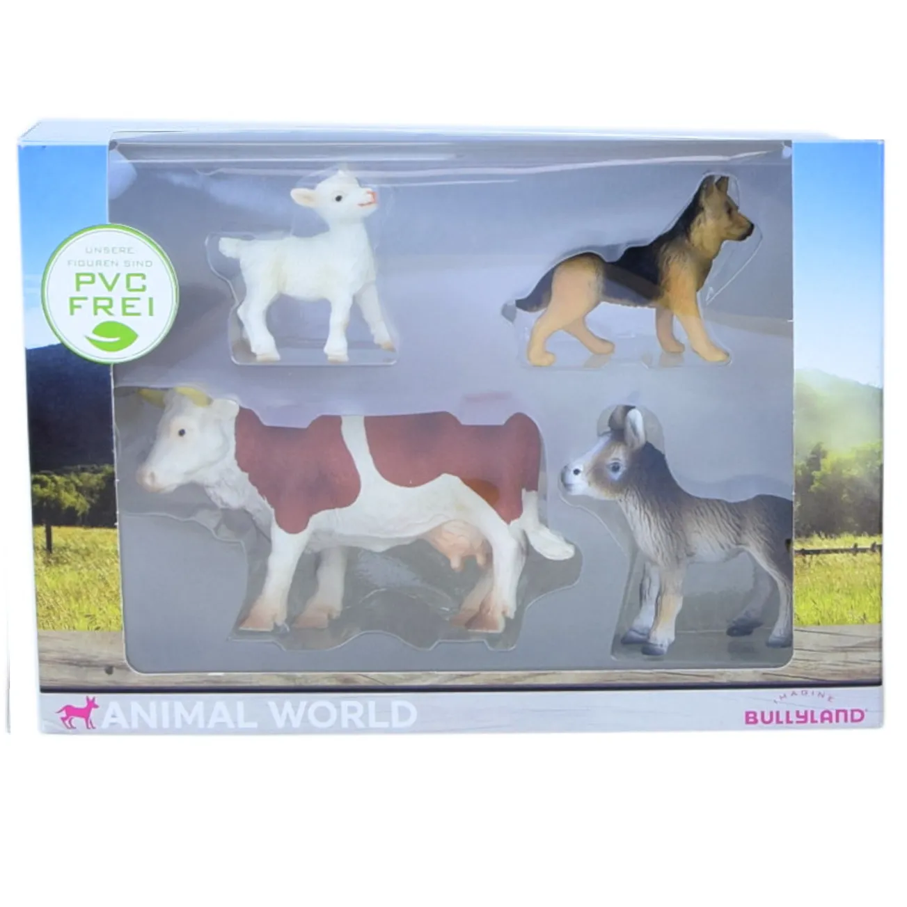 Animal World Figuren - Ziege, Hund, Esel und Kuh