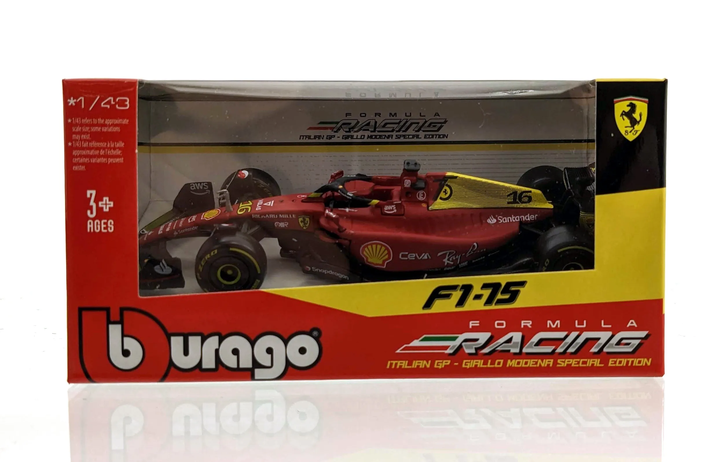 Bburago 18-36832 - Modellauto - Ferrari F1-75 Leclerc #16 Monza-Ausführung (Maßstab 1:43)