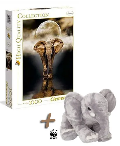 Clementoni Puzzle Der Elefant 1000 Teile + WWF Plüschtier Elefant 18cm (Rüssel runter)