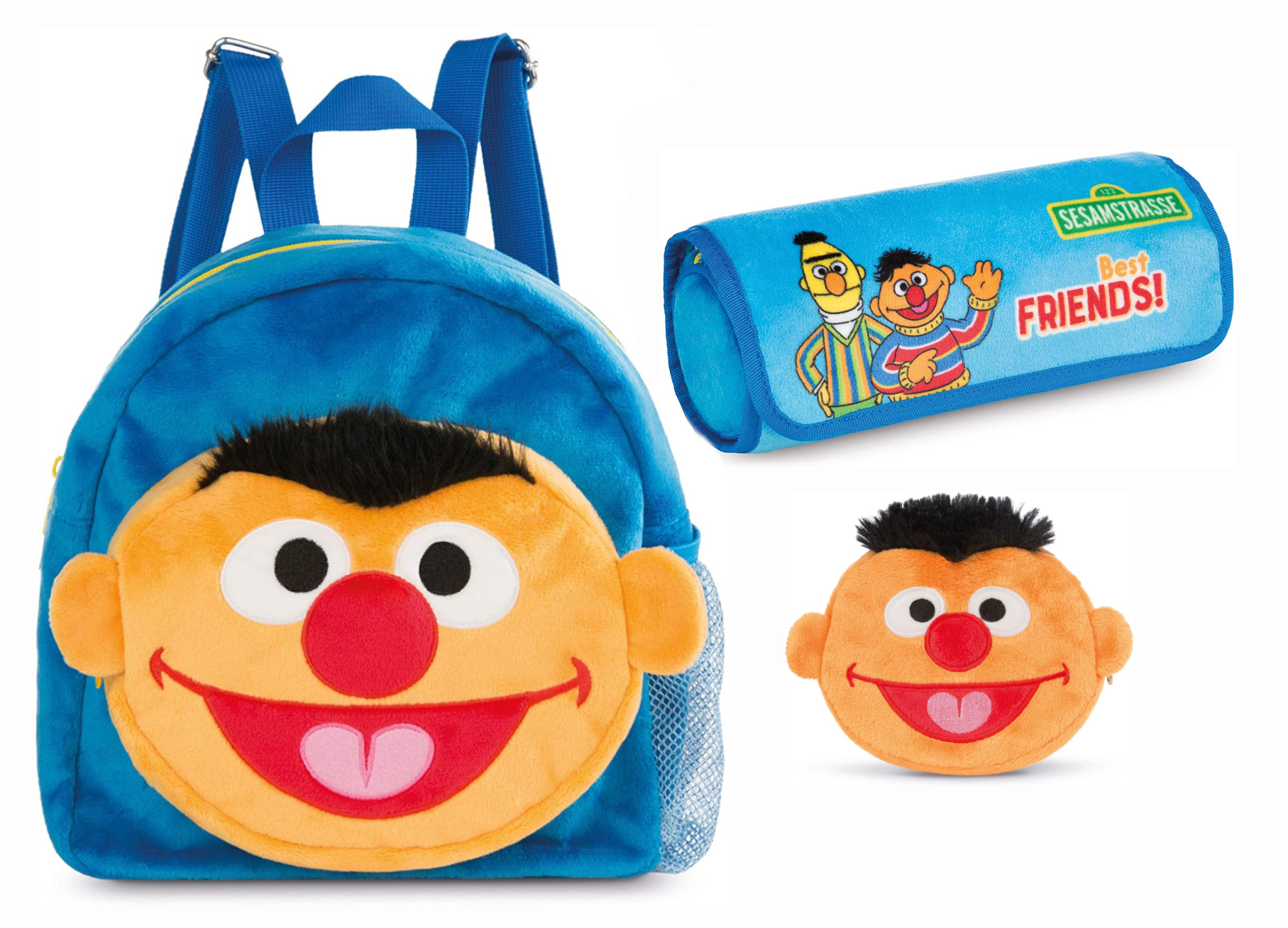 NICI Sesamstraße Kindergartentasche Ernie + Münztasche/Portemonee + Stiftemäppchen (3er-Set)