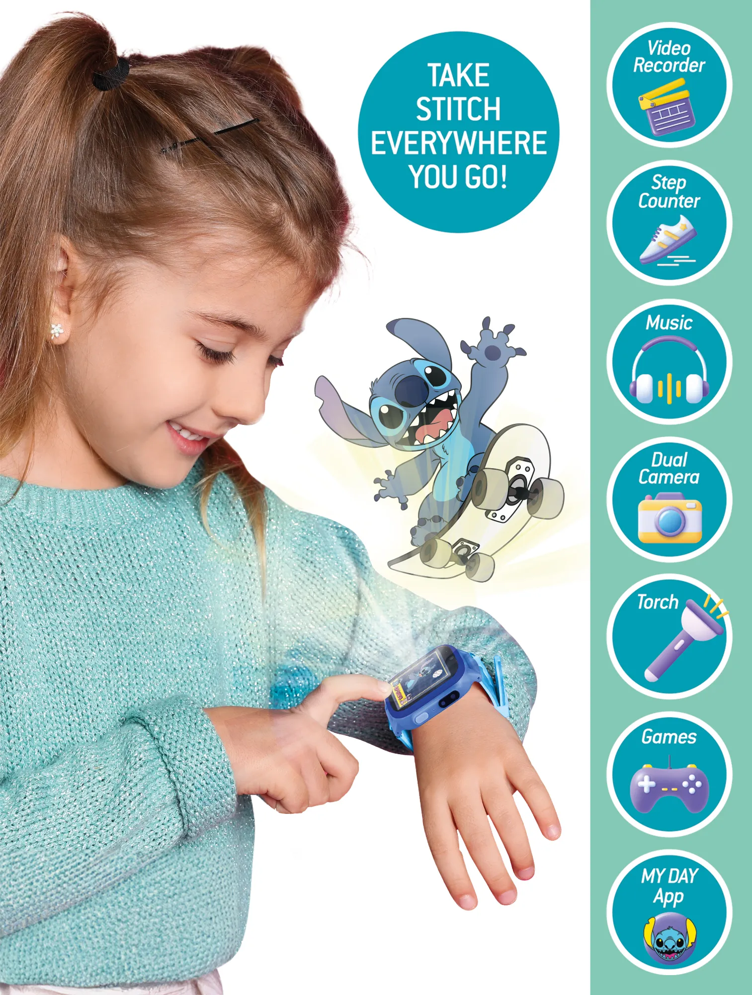 Lisciani 107230 - Disney Stitch Smartwatch Digitaluhr mit Kamera und Spielen