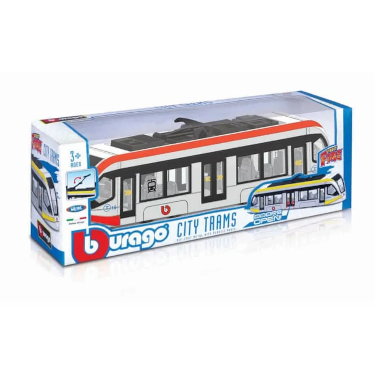Bburago 18-32105 - Modellzug - Street Fire City Tram (rot-weiß, 19cm)
