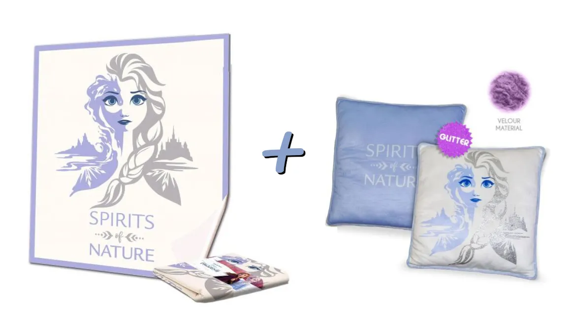 Frozen / Die Eiskönigin II Set Fleece-Decke (160x130cm) + Kissen (45x45cm)