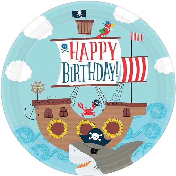 Amscan 9904648 - Pappteller - Ahoi, Happy Birthday (8 Stück, 23cm)