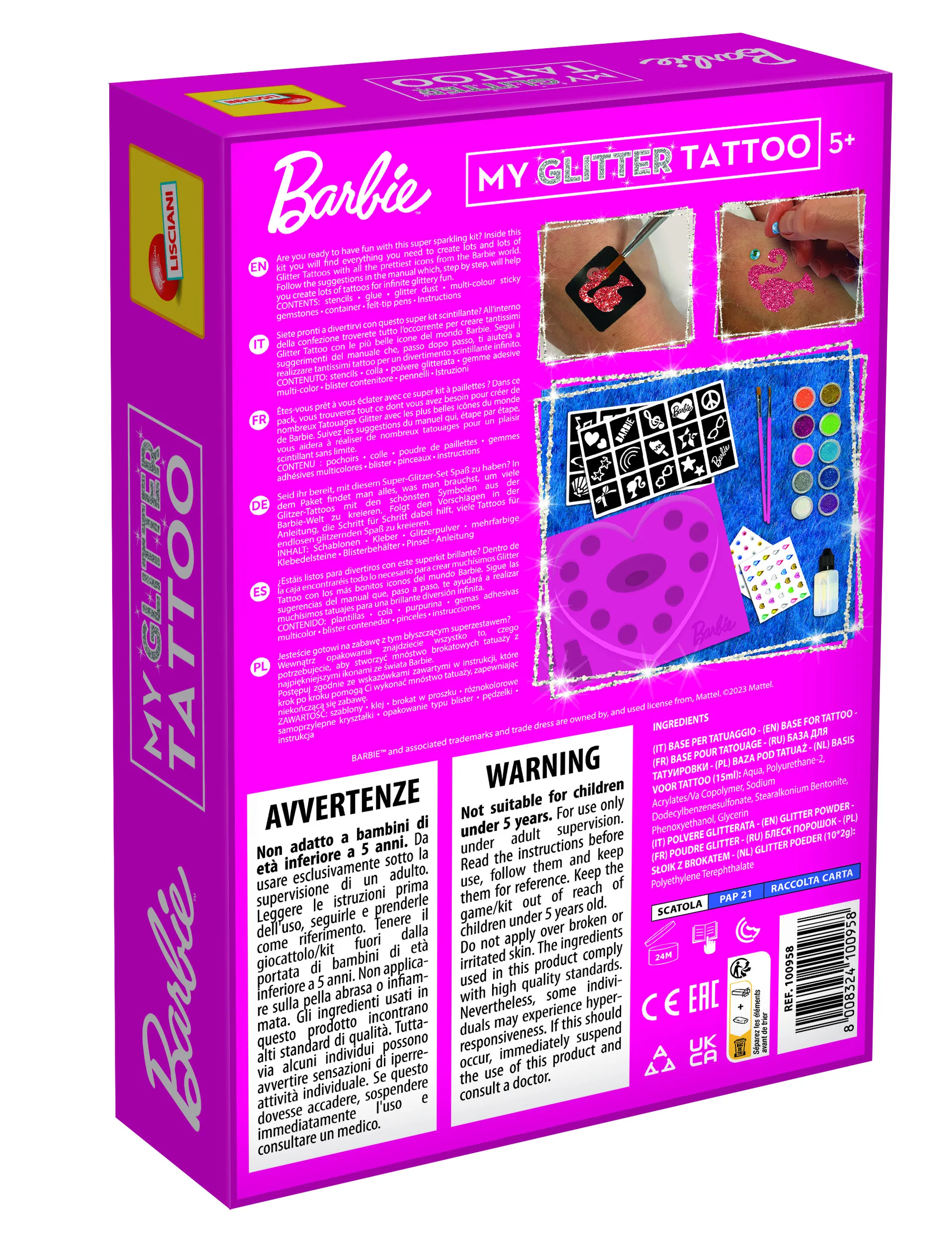 Lisciani 100958 - Barbie Glitzer Tattoos