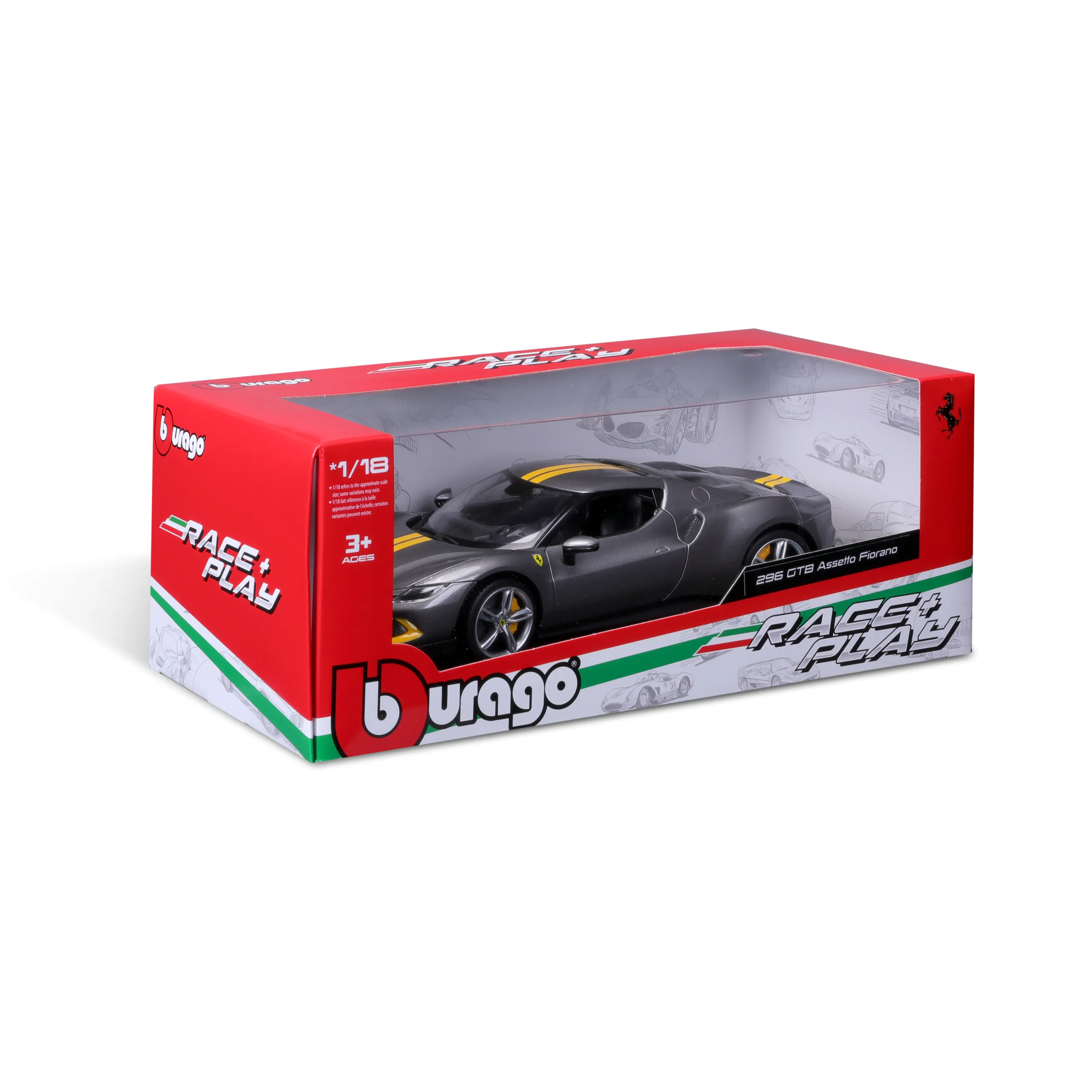 Bburago 18-16017 - Modellauto - Ferrari 296GTB Assetto Fiorano (grau/gelb, Maßstab 1:18)