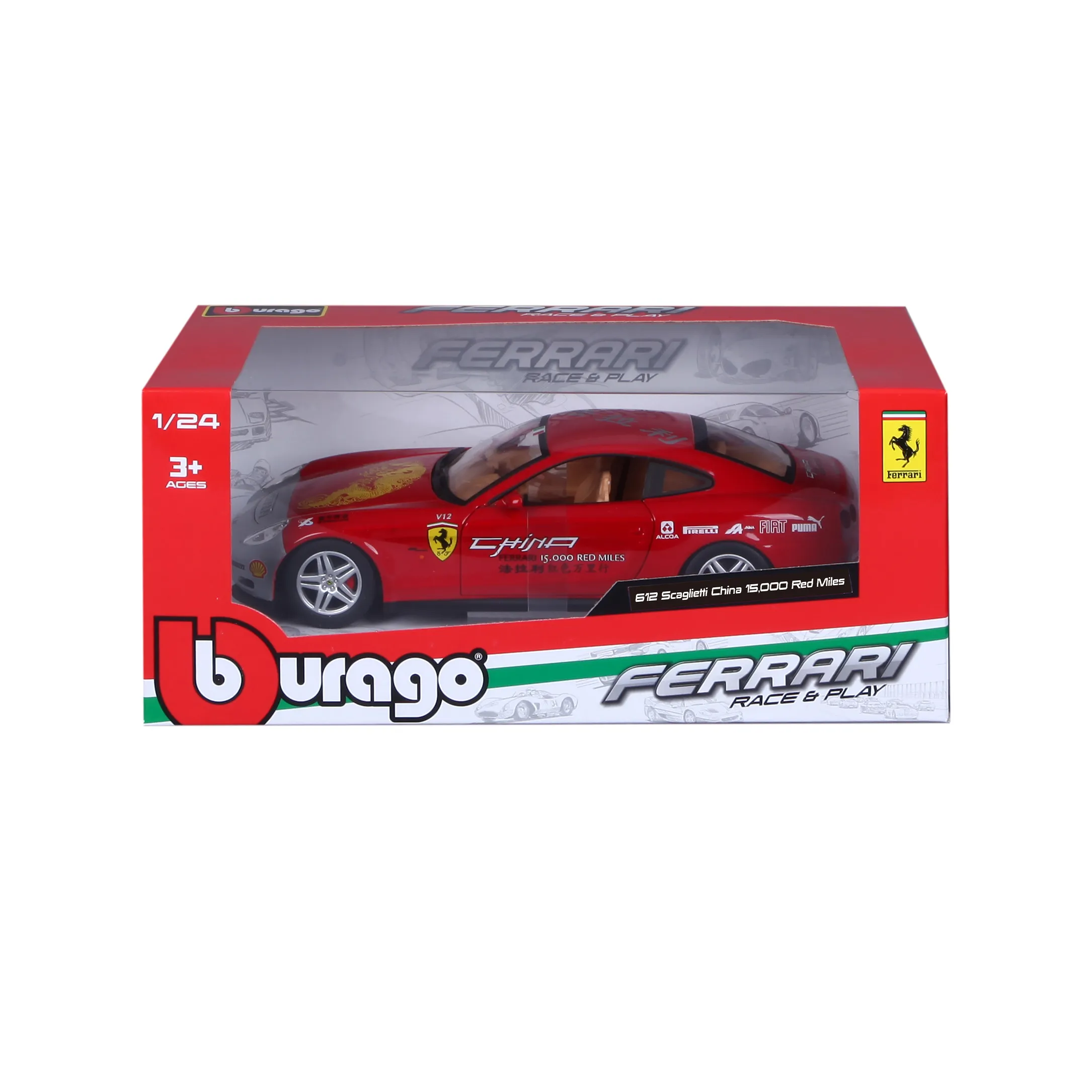 Bburago 18-26538 - Modellauto - Ferrari 612 Scaglietti China 15,000 Red Miles (rot, Maßstab 1:24)