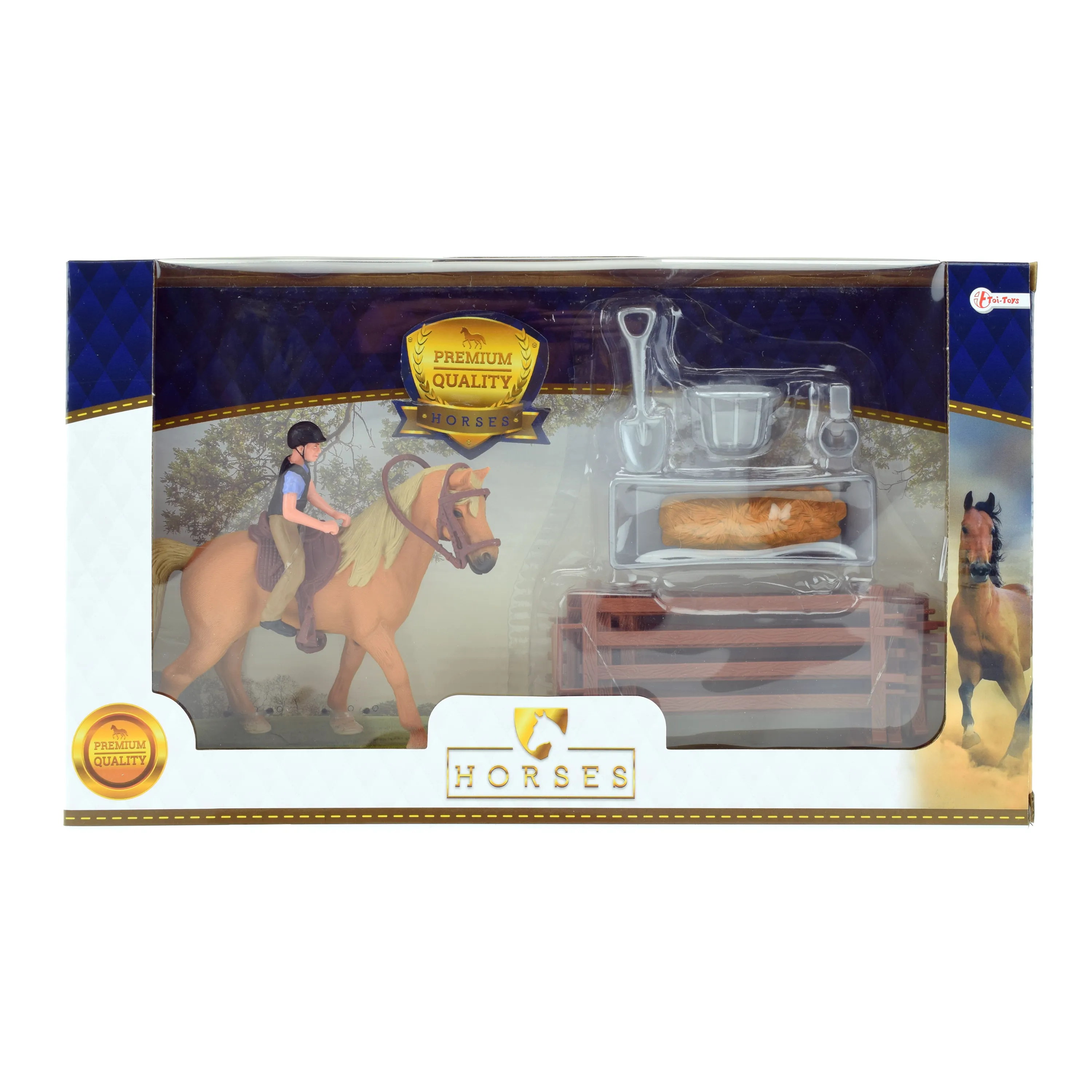 Toi-Toys 37160A - Braunes Pferd mit Reiter und Zubehör