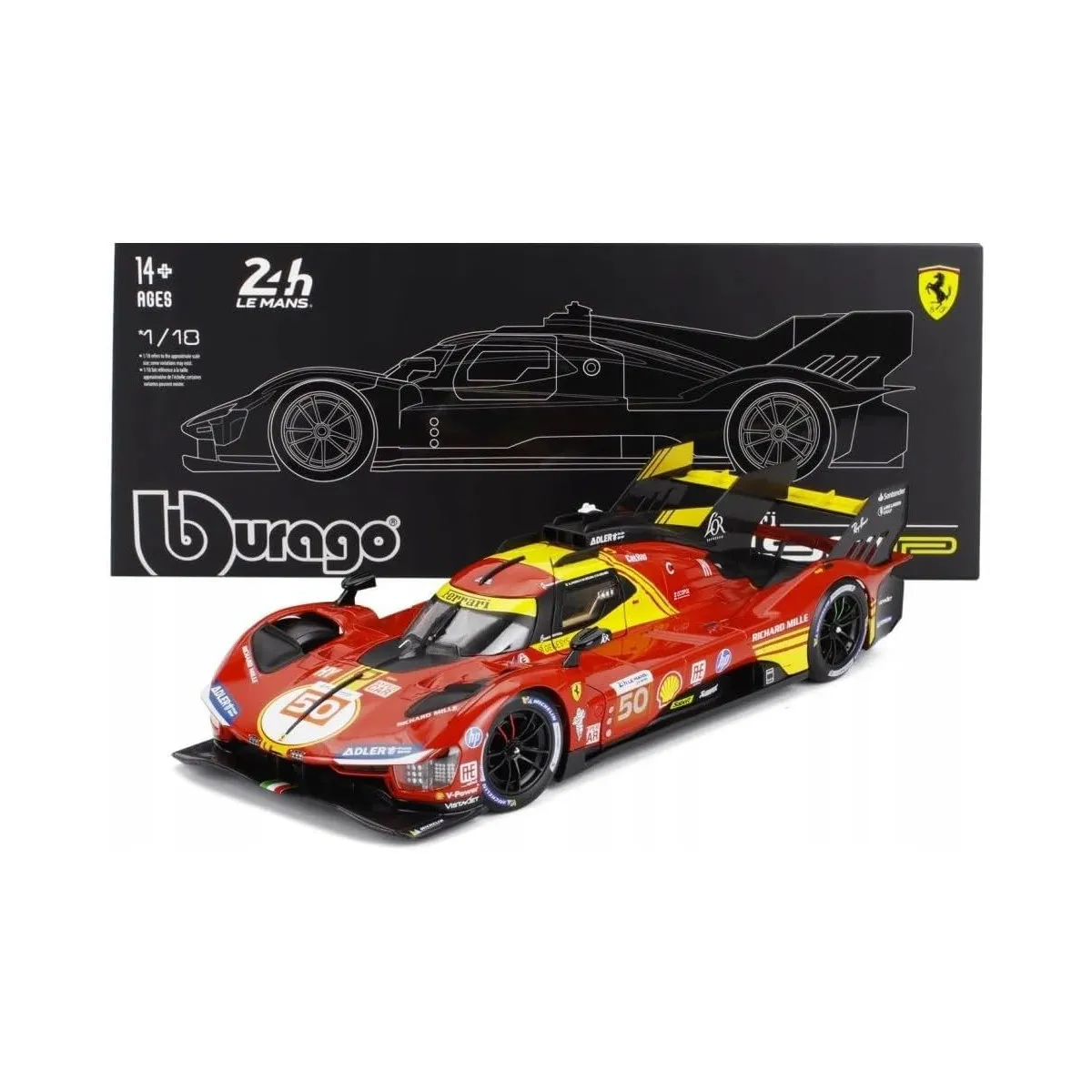Bburago 18-16312 - Modellauto - Ferrari Deluxe 499P LMH #50 '24 (Maßstab 1:18)