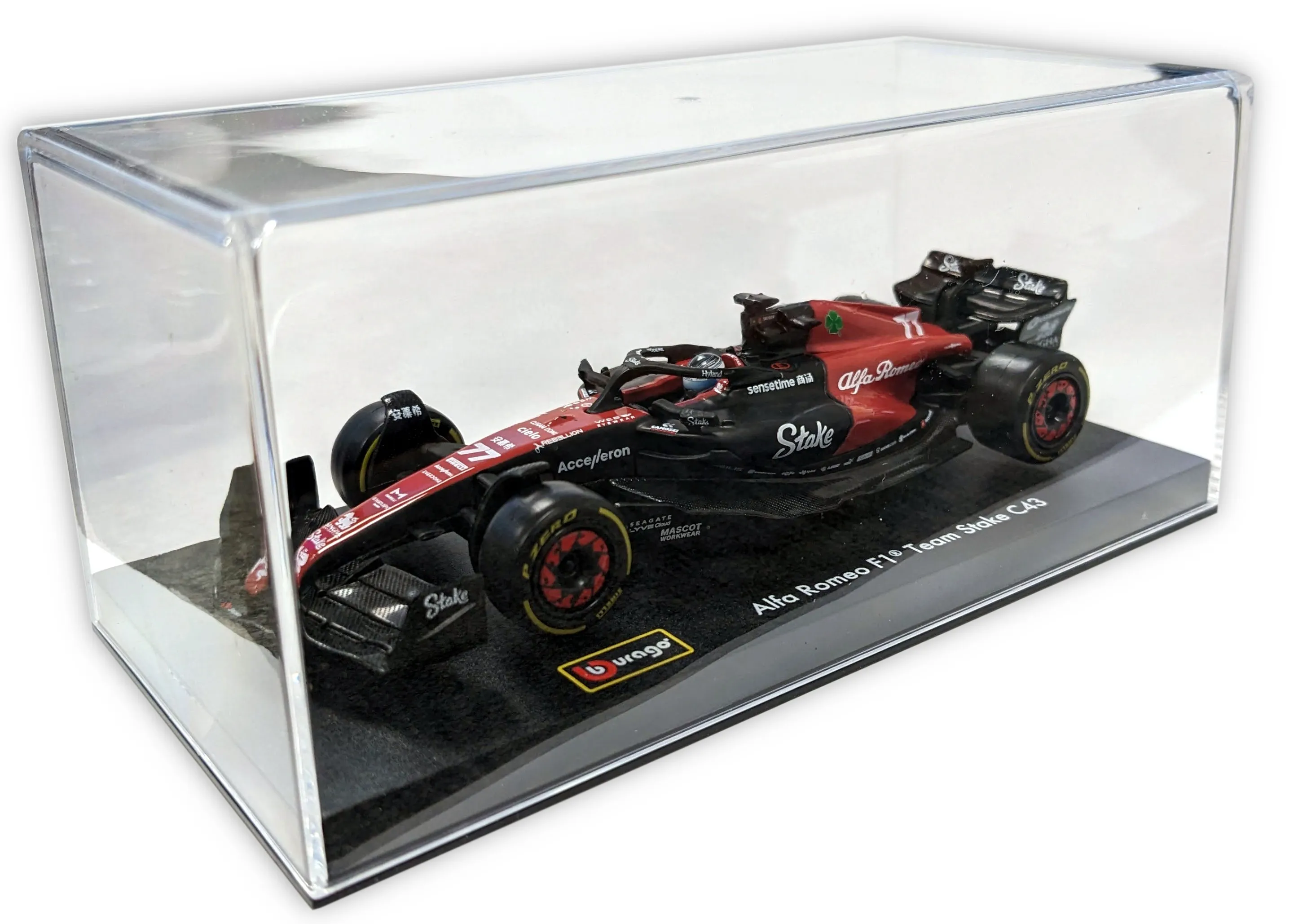 Bburago 18-38086 - Modellauto - F1 Alfa Romeo C43 #77 Bottas (mit Helm, Maßstab 1:43)