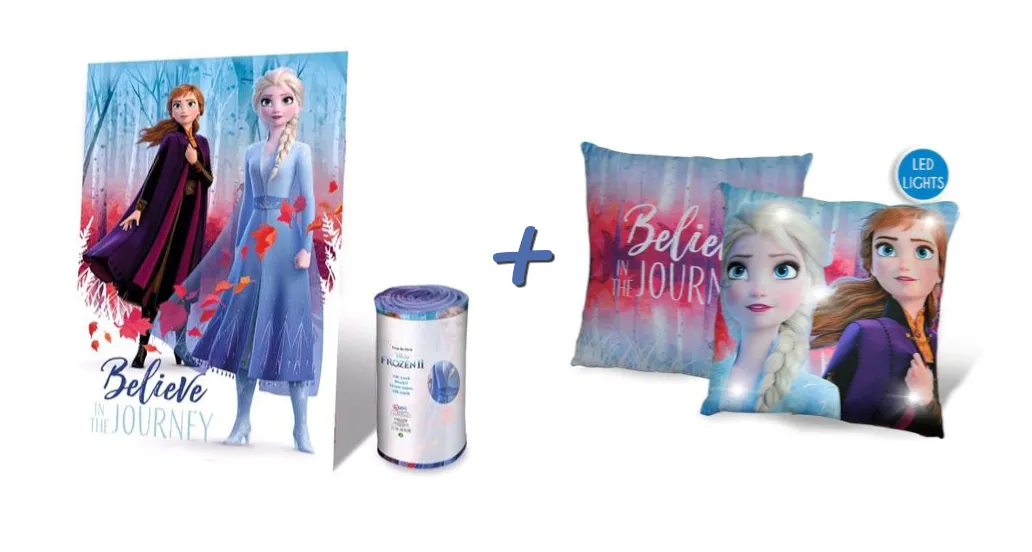 Frozen / Die Eiskönigin II Set Fleece-Decke Silk-Touch (150x100cm) + LED Kissen (40x40cm)