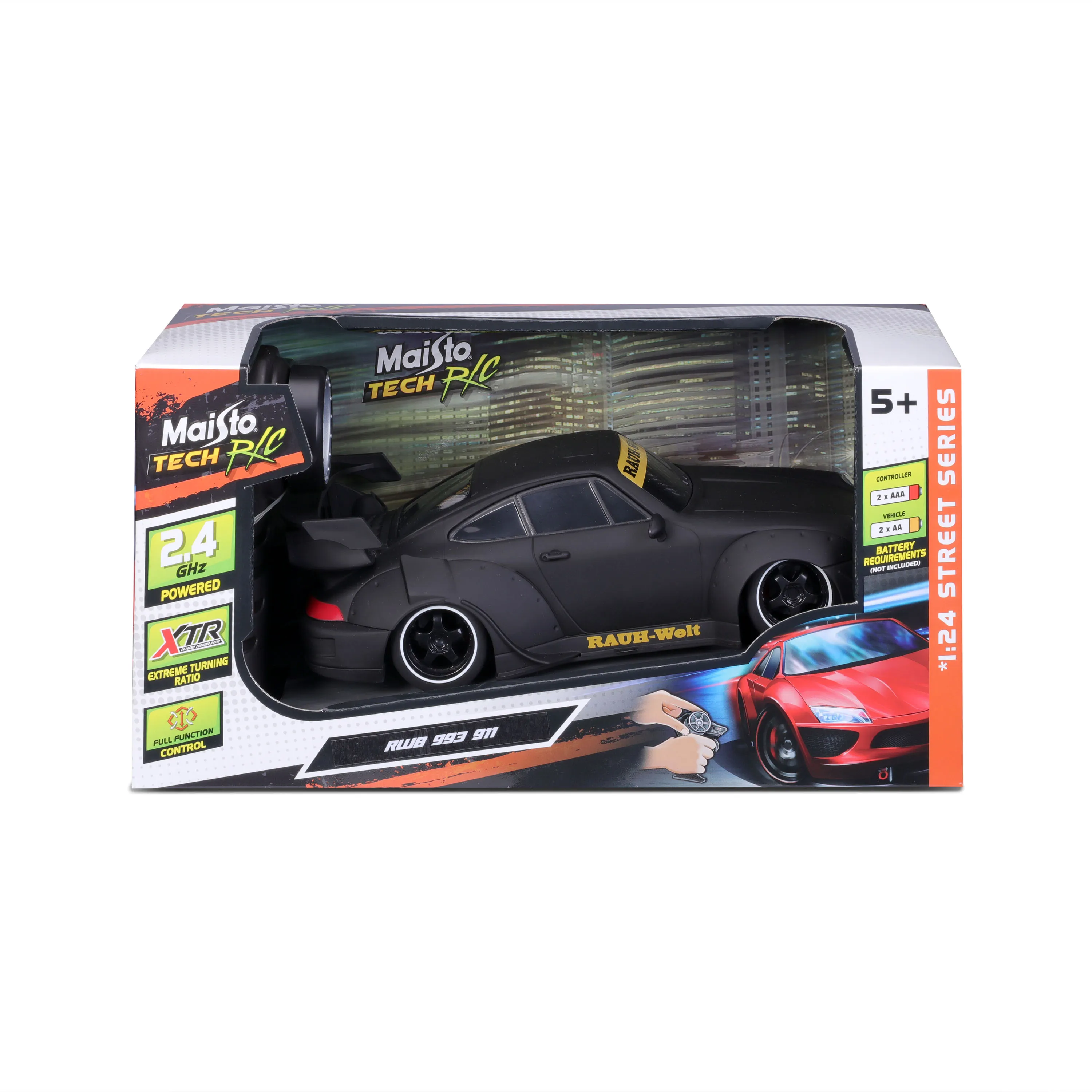 Maisto Tech 81533 - Ferngesteuertes Auto - Porsche 911 993 RWB (matt-schwarz, Maßstab 1:24)