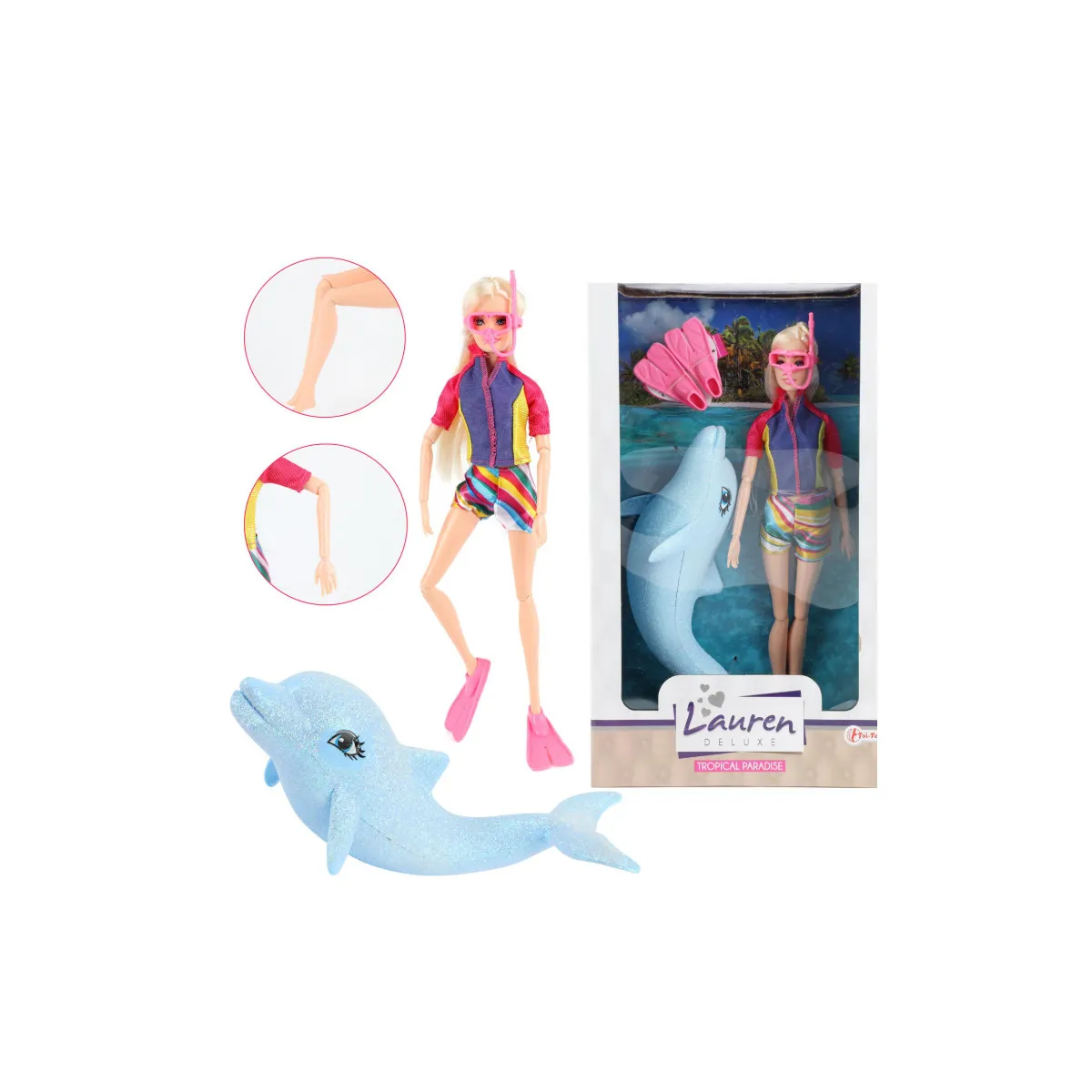 Toi-Toys 04215A  - LAUREN Teenager-Puppe Taucher, Glitzerdelfin