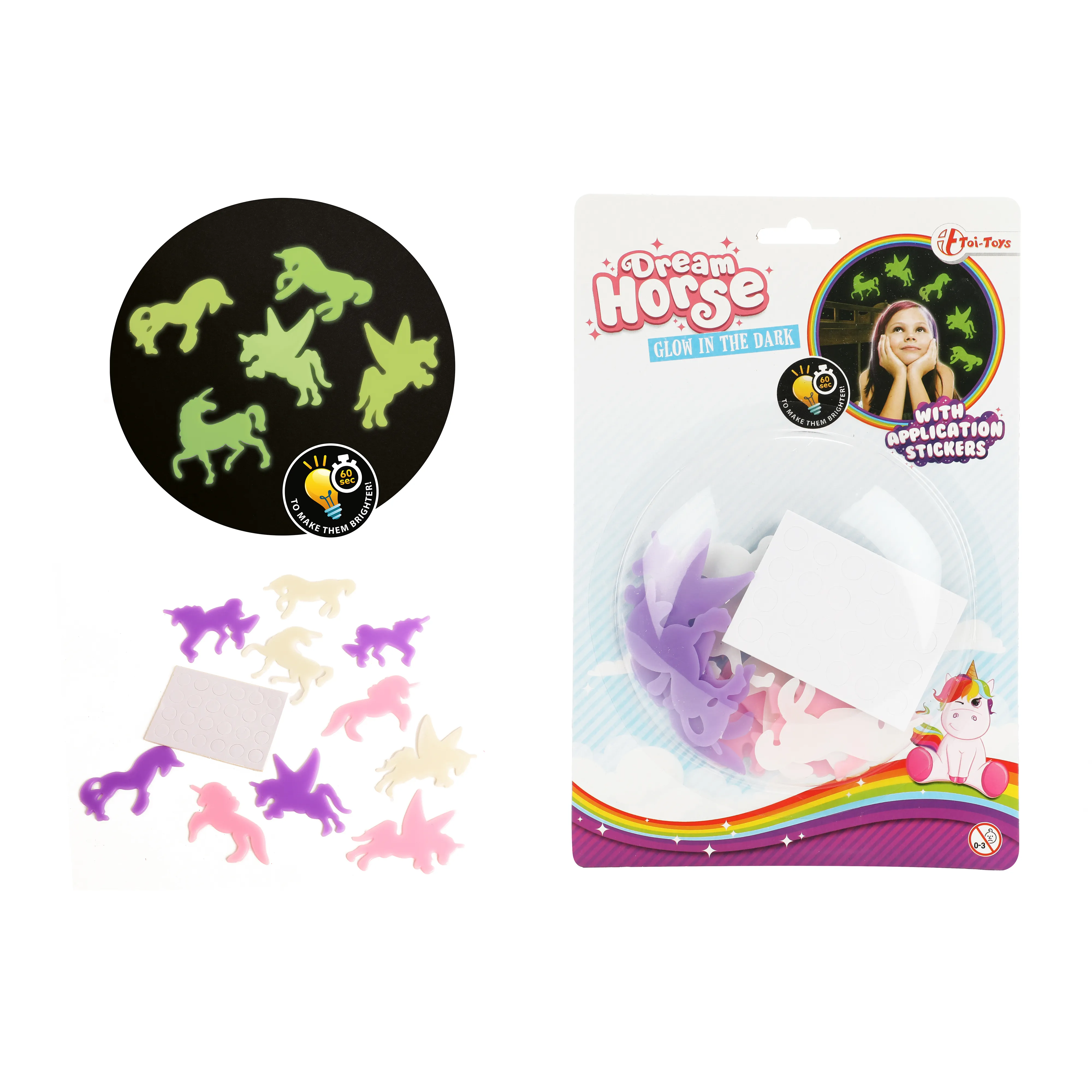 Toi-Toys - DREAM HORSE Glow in The Dark Shapes Einhorn-Aufkleber (12 Stück)