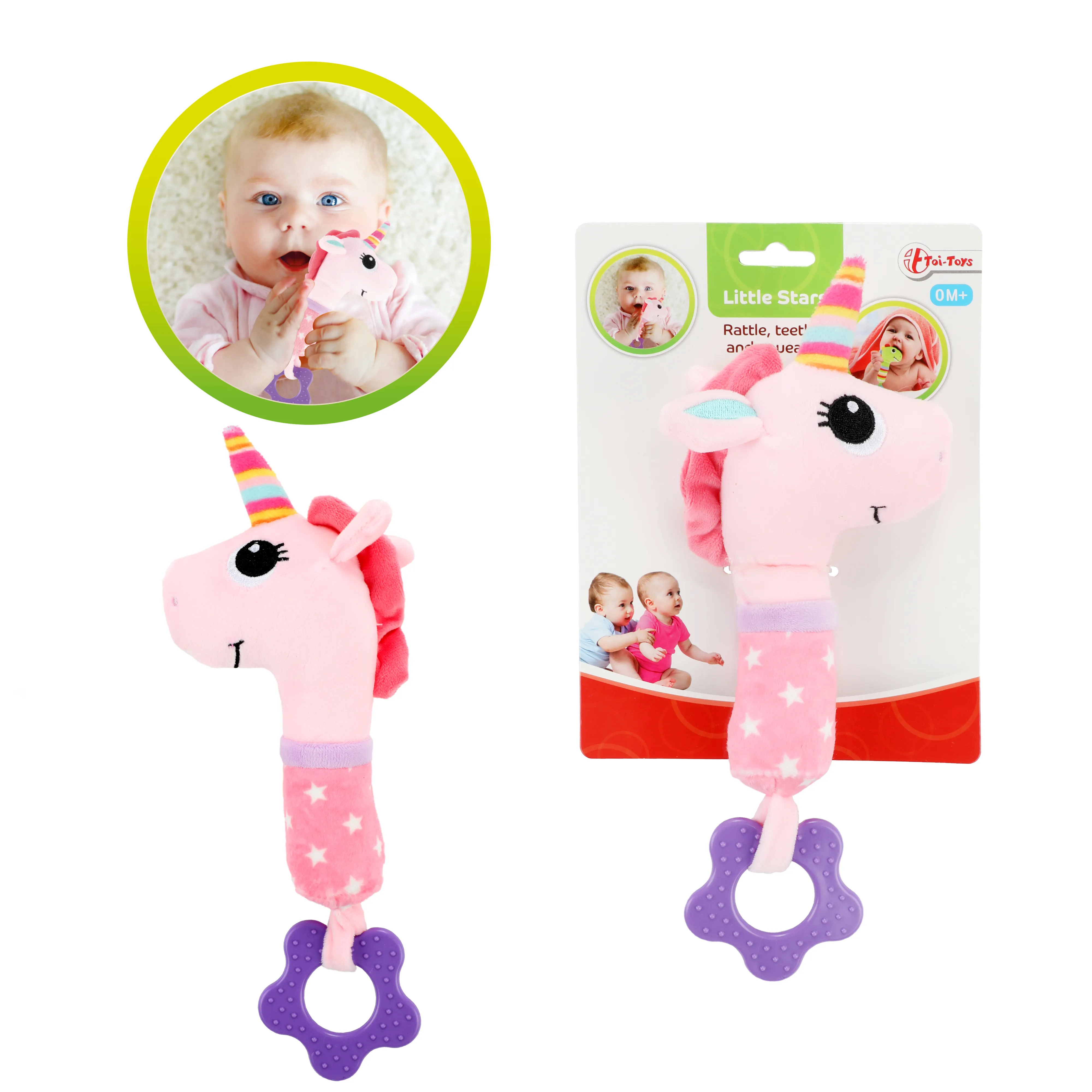 Toi-Toys 72131B - LITTLE STARS Babyrassel + Beissring + Quietsche Einhorn