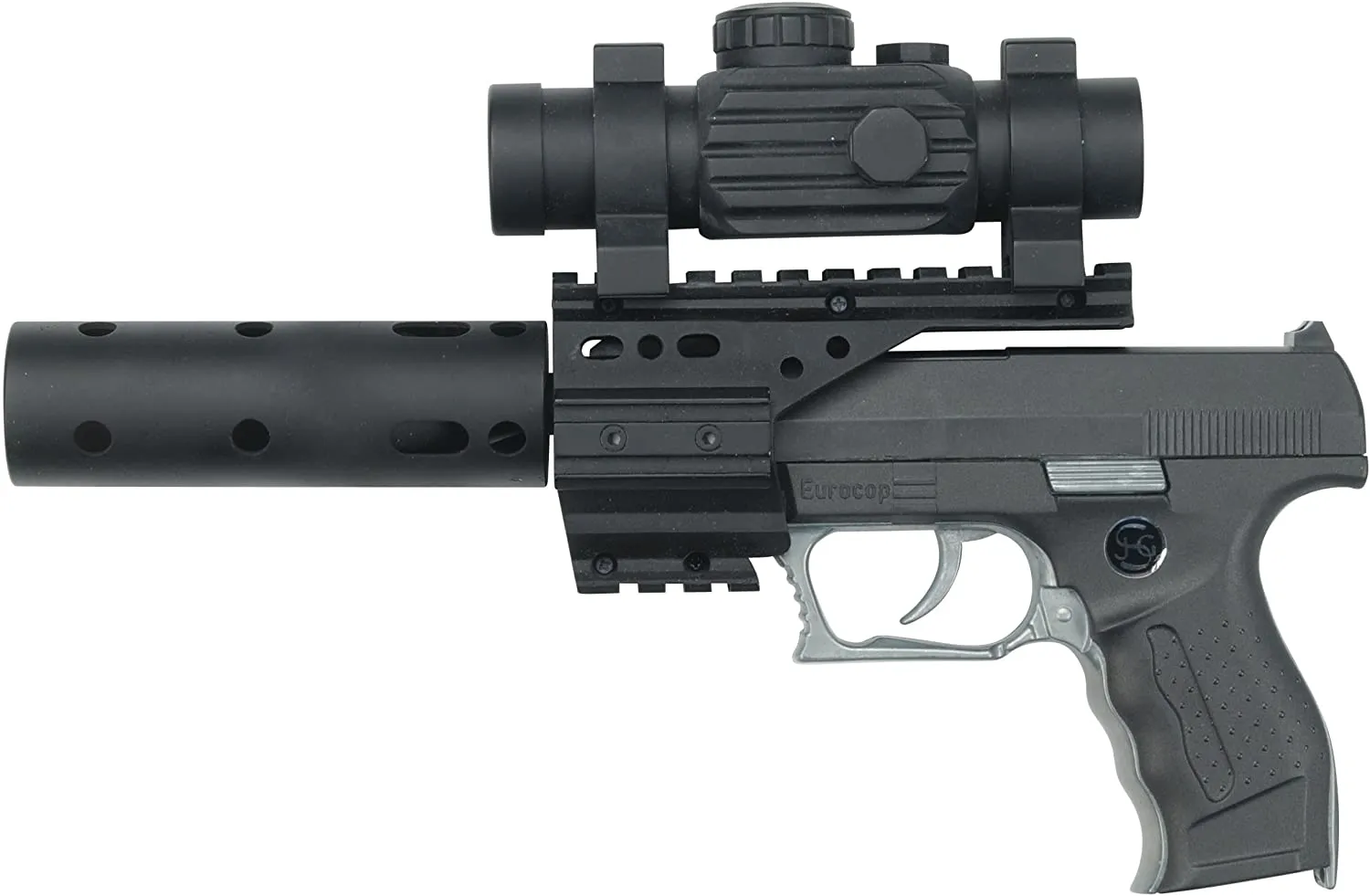 Schrödel 307 0100 - Spielzeugpistole - PB 001 mit Schalldämpfer und Zielfernrohr, 13 Schuss