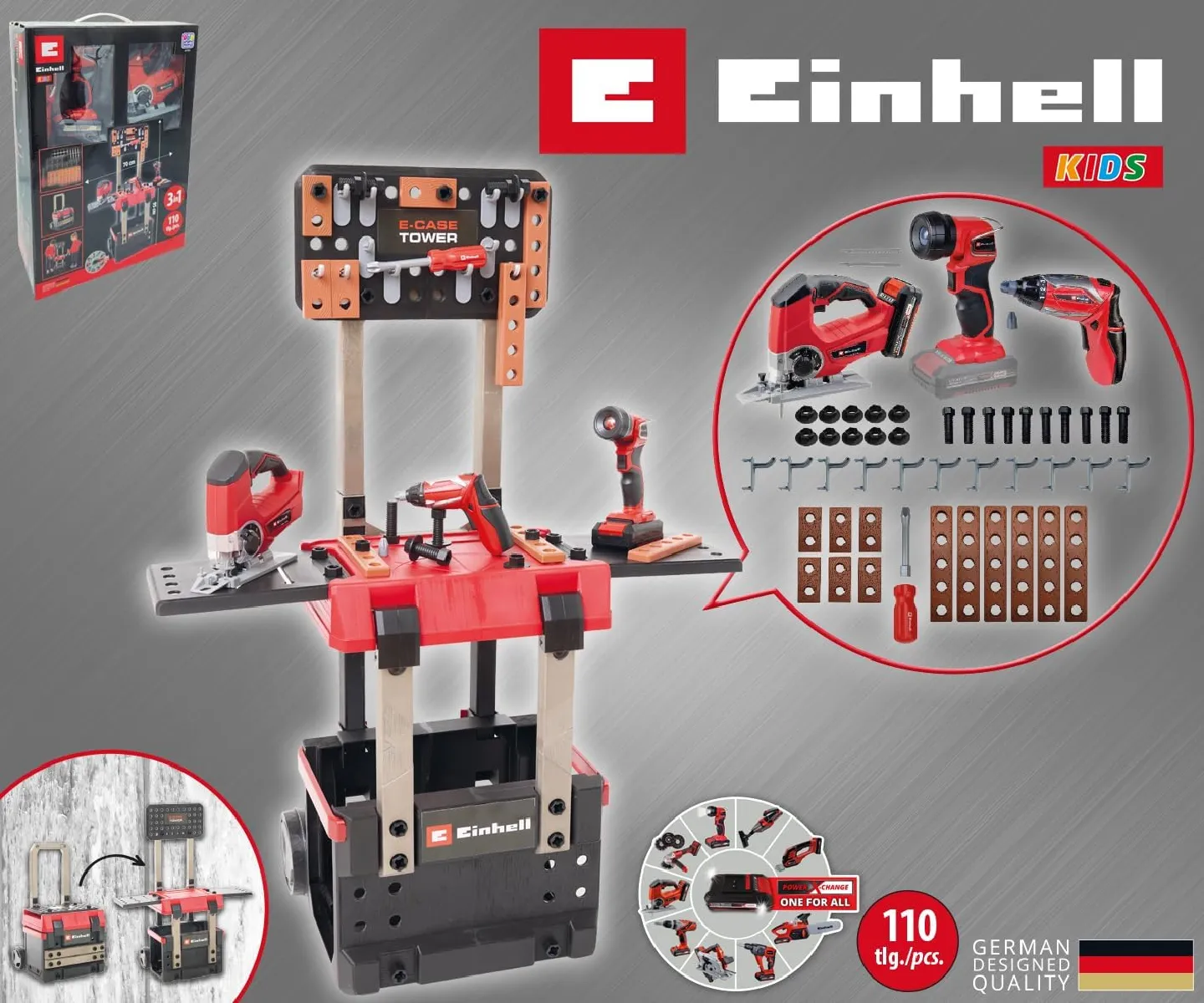 Happy People 41791 - Einhell KIDS E-Case Werkbank (110 Teile)