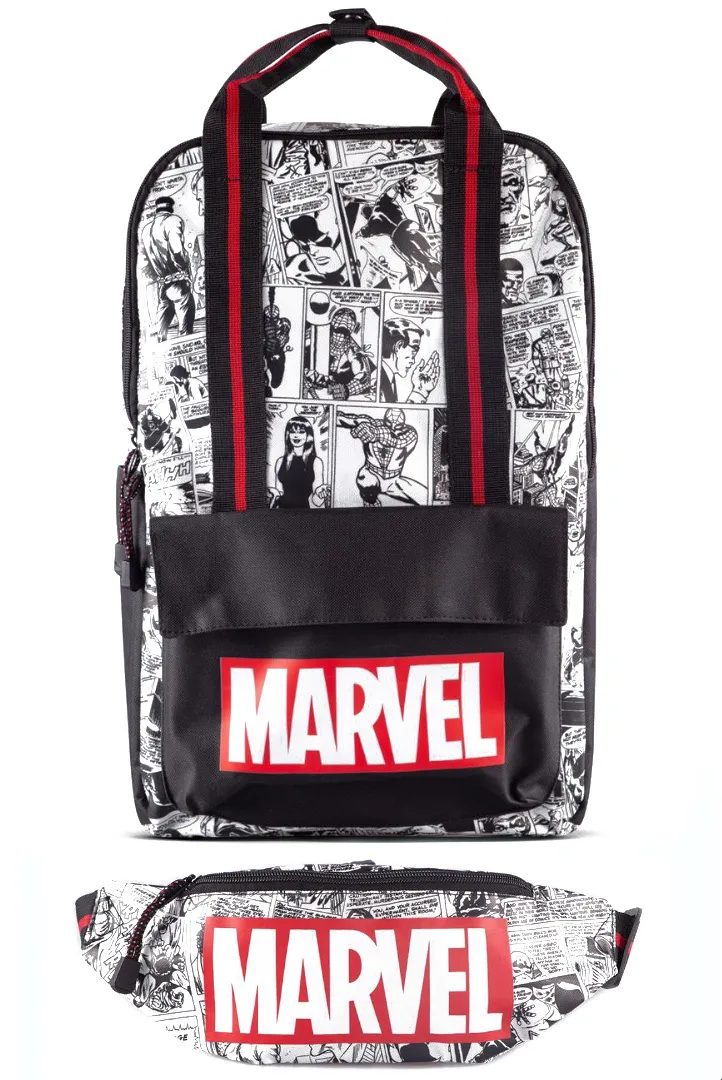 Marvel Rucksack - Comic (schwarz/weiß) + Gürteltasche