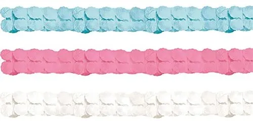 Amscan 999359 - Papiergirlande rosa, weiß, blau (4m, 3er Pack)