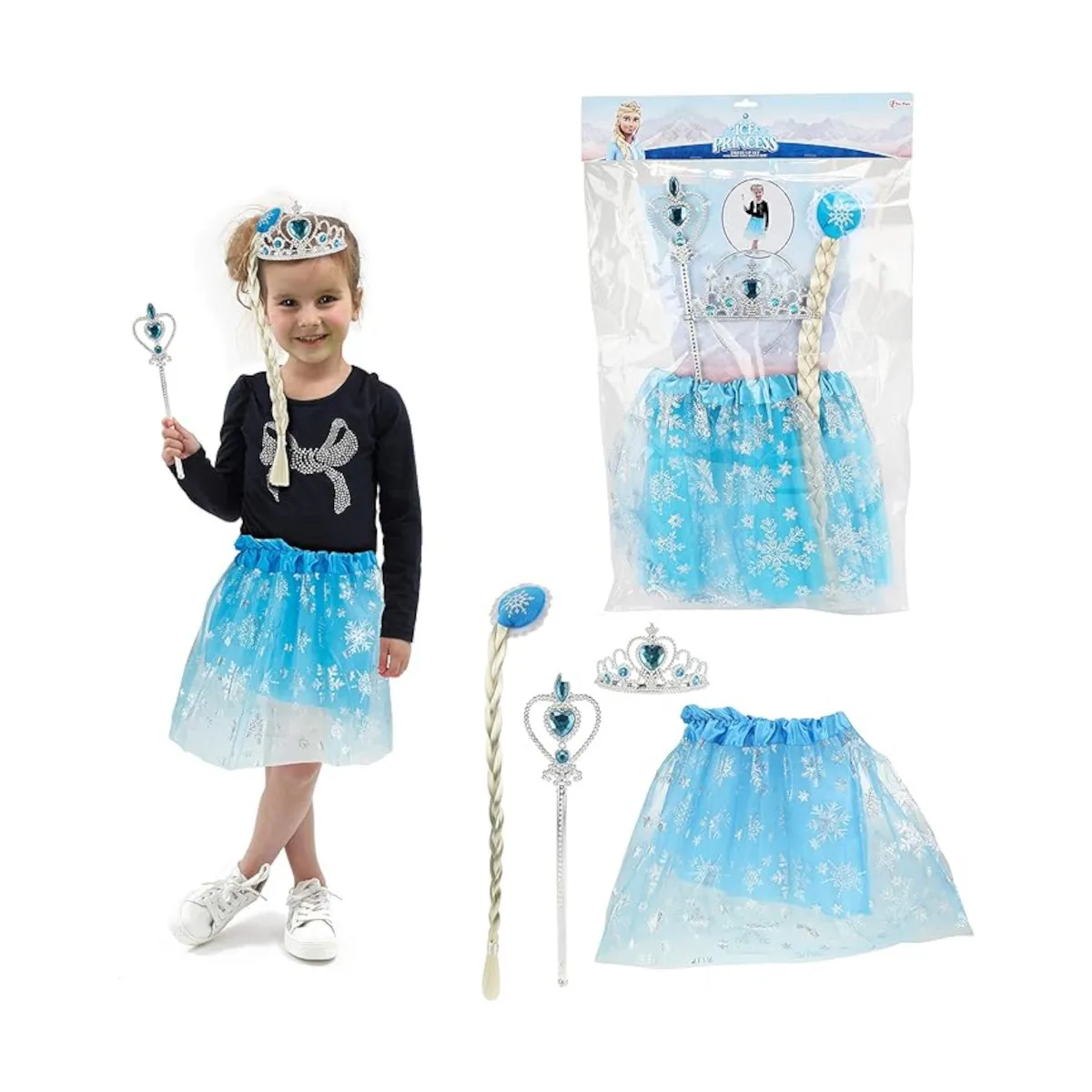 Toi-Toys - Kinderkostüm - Eisprinzessin Verkleidungsset (Tutu, Tiara, Zopf, Stab)