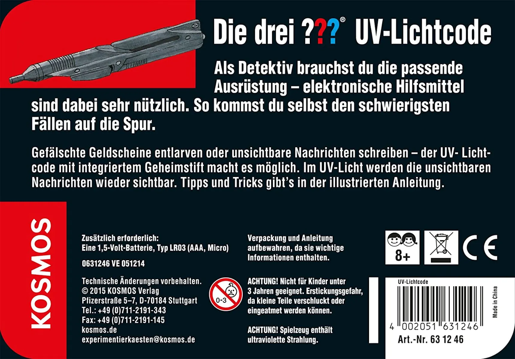 Kosmos 631246 - Die Drei ??? Fragezeichen - UV-Lichtcode (Metalldose)