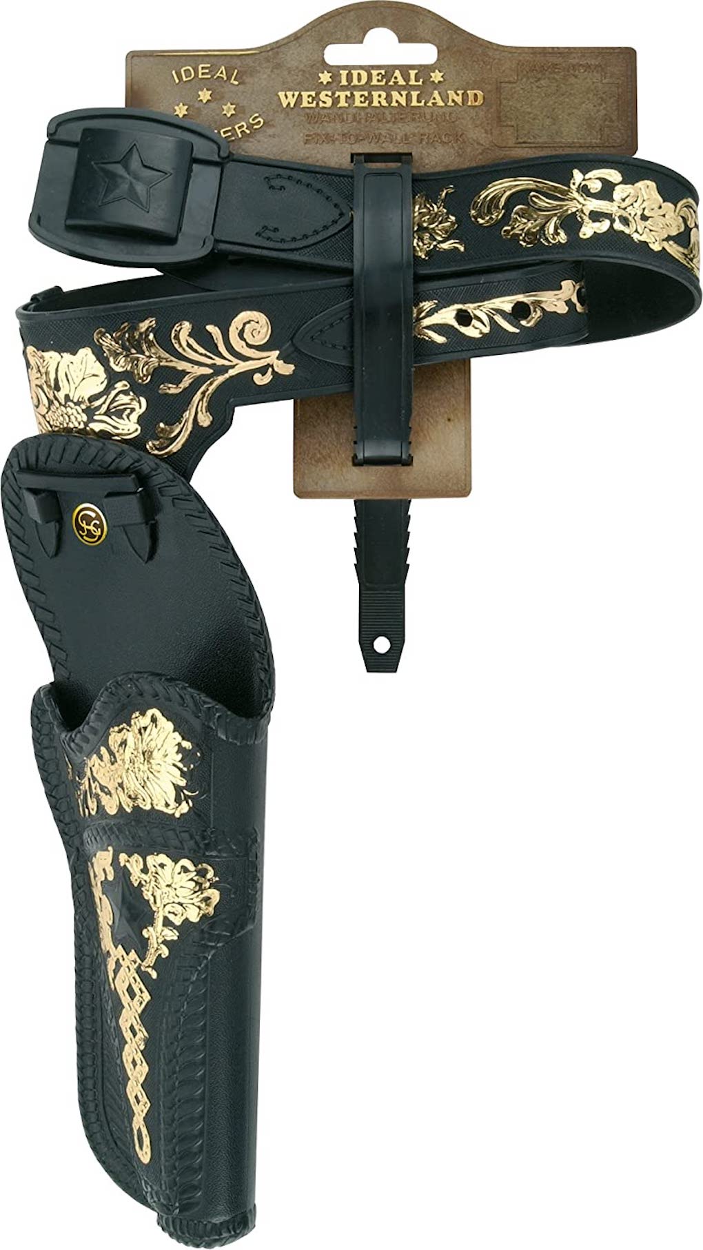 Schrödel 703 4111 - Ideal Westernland - Pistolengürtel 1 Holster (78cm, schwarz mit Goldprägung)