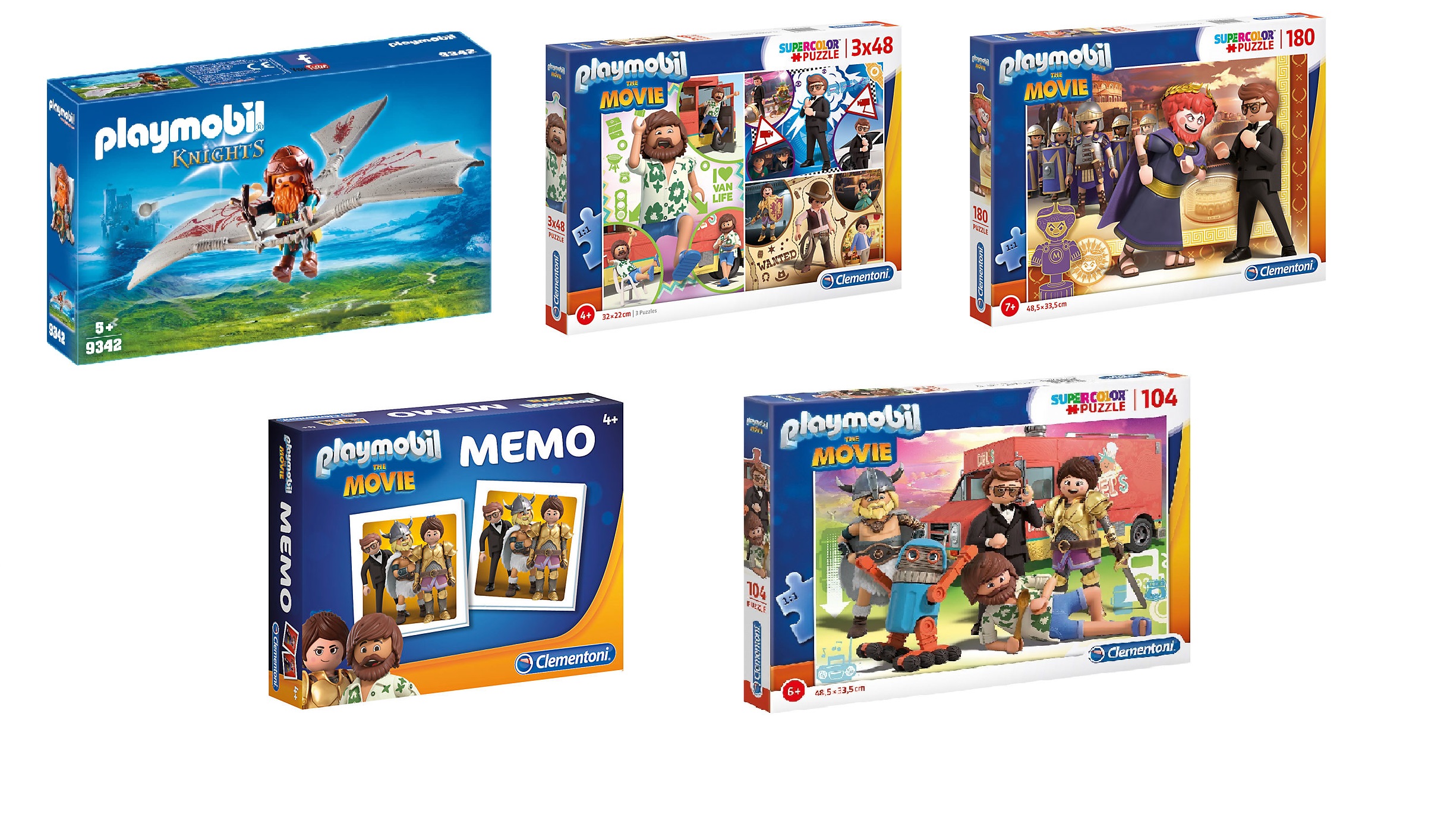 Playmobil Puzzleset 5er (3 The Movie 27211, 25243, 29162 + Memo + Zwergenflugmaschine)