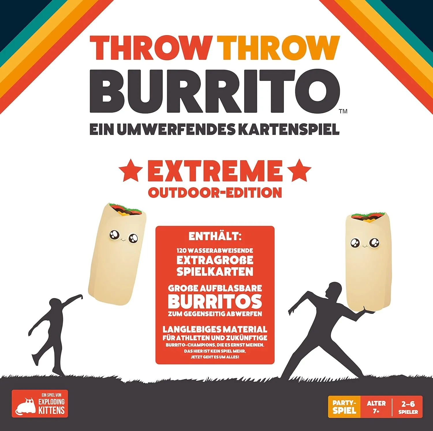Asmodee EXKD0020 - Partyspiel - Throw Throw Burrito (Extreme Outdoor-Edition)