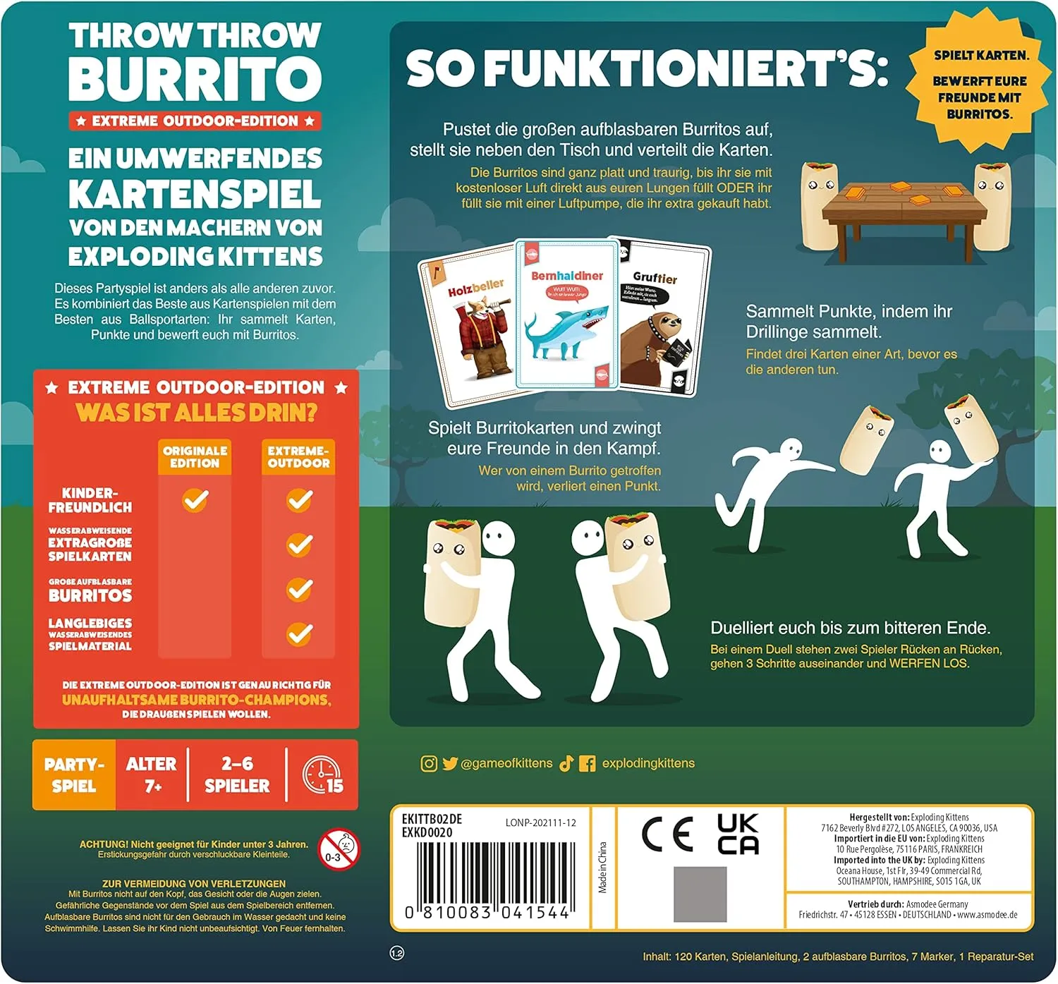 Asmodee EXKD0020 - Partyspiel - Throw Throw Burrito (Extreme Outdoor-Edition)